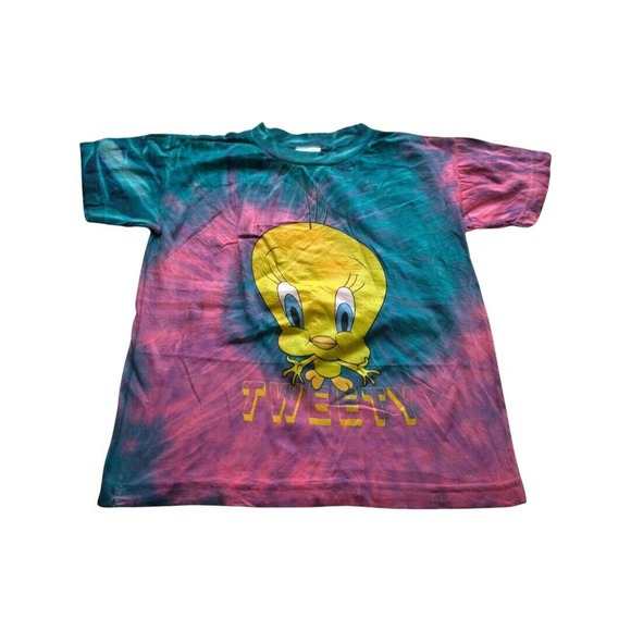 Vintage 90s 1998 Kids L Looney Tunes Cartoon Tweety Bird Shirt Tye Dye - Picture 1 of 5